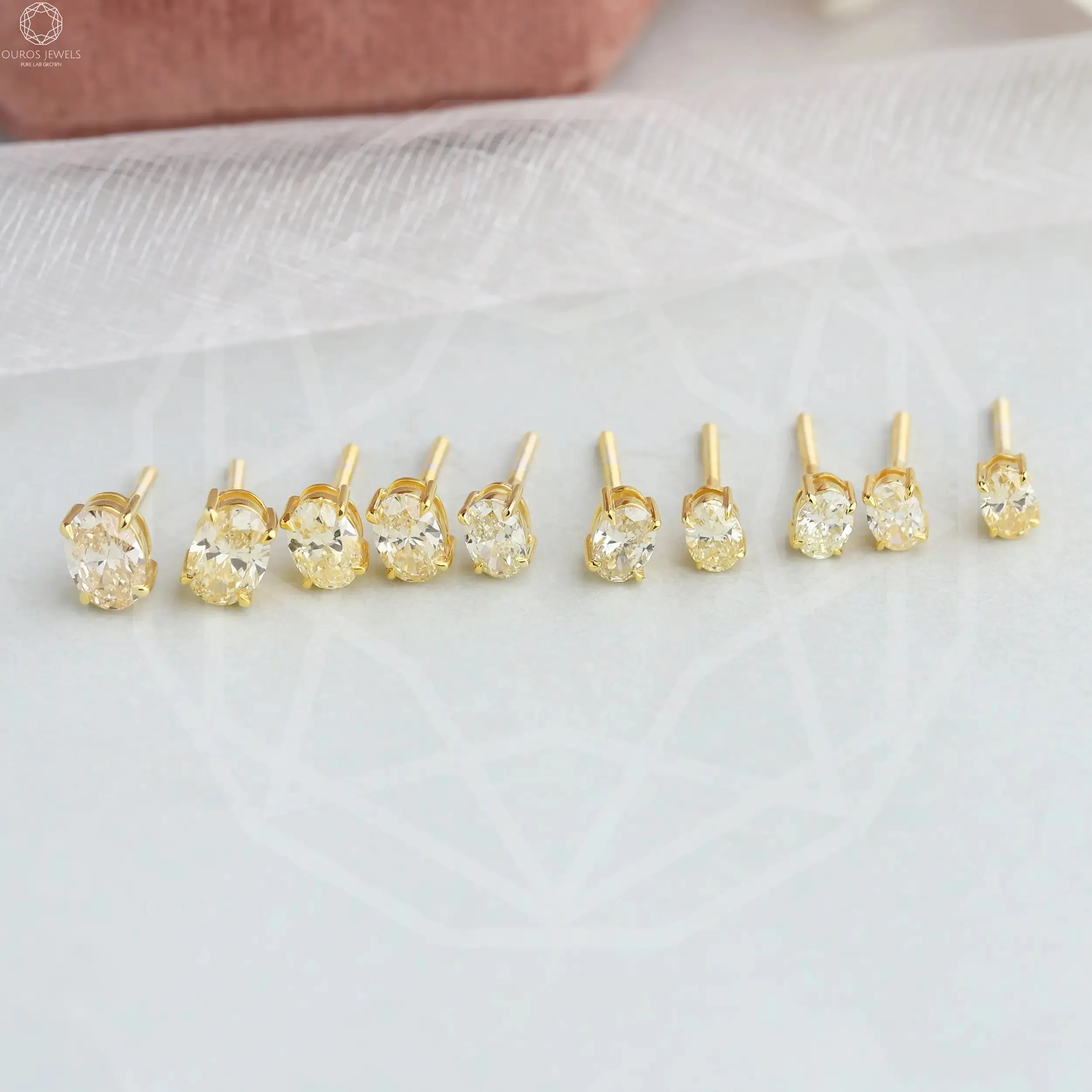 Yellow Oval Cut Lab Grown Diamond Screw Back Earrings